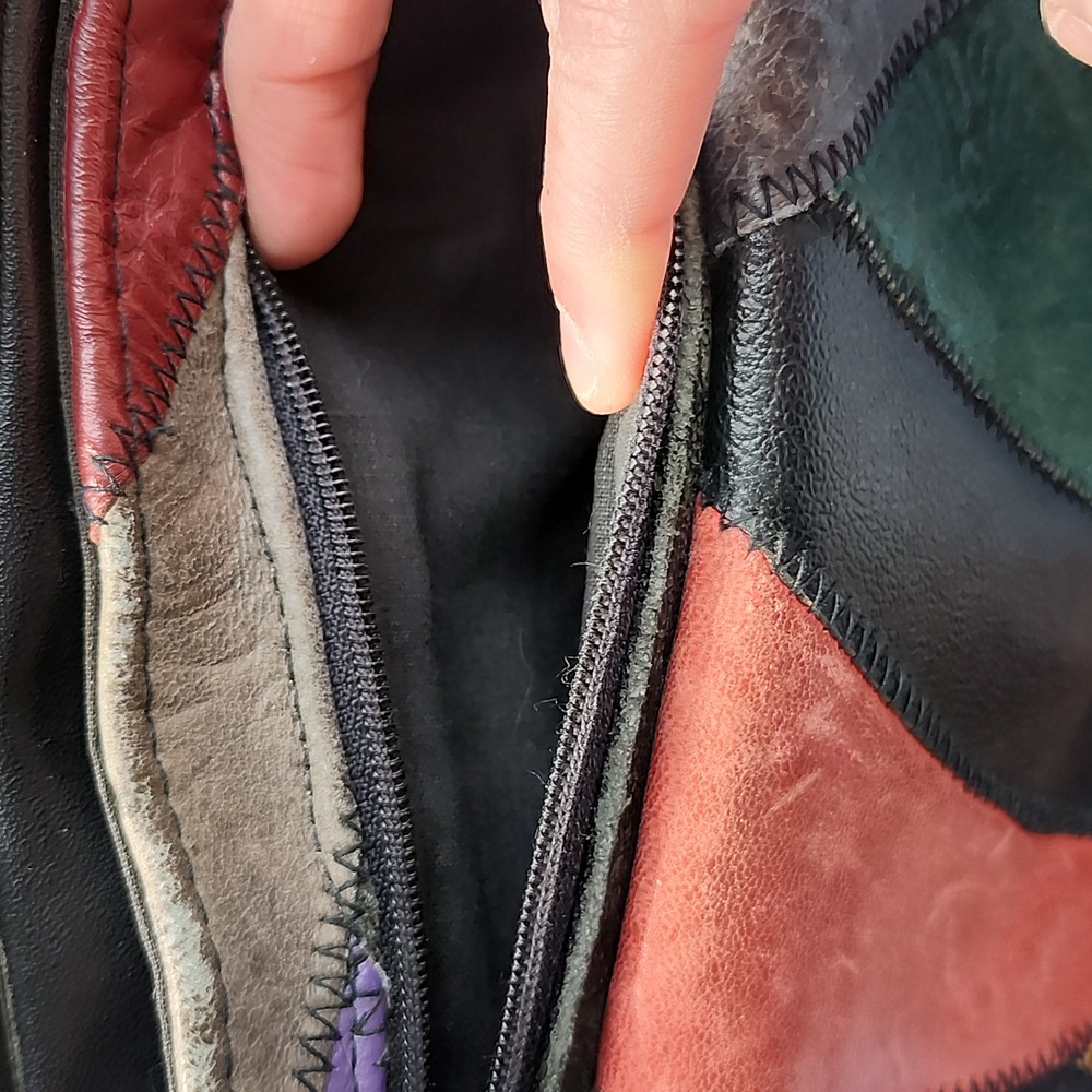 Vtg Genuine Leather Multicolor Patchwork Crossbod… - image 10